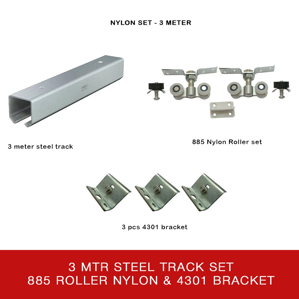 Steel Door Track + 885 ROLLER + Wall Bracket